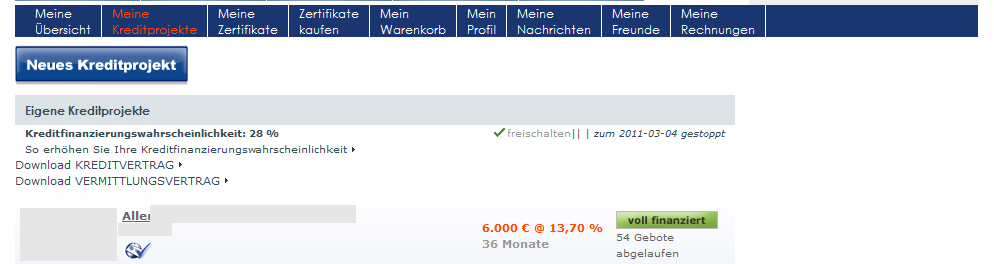 Mein Bereich auf Auxmoney